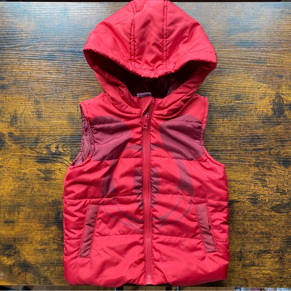 Disney Junior Mickey Boy Red Hooded Puffer Vest Jacket - Spring Fall Winter - 3T